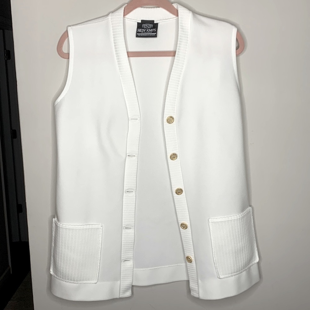 Vintage Hedy Knits of Cali Sleeveless Button Up Cardigan Sweater Gold Button S/M - Picture 2 of 16
